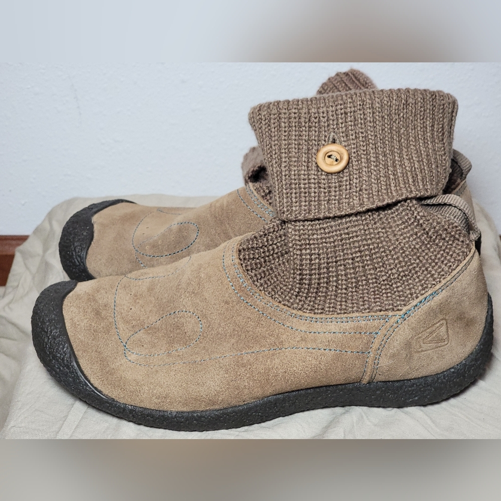 Keen Shay Womens Size 8.5 Brown  Suede Knit Foldover Bootie Boho Outdoors Earthy